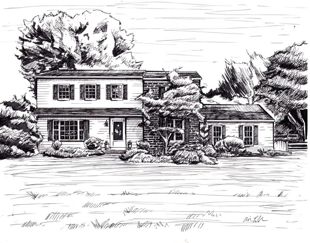 Pen and ink home portrait commission