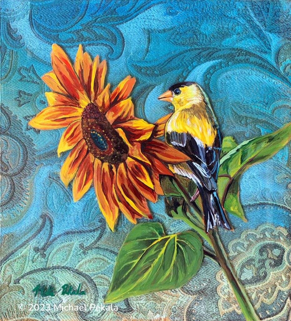 Goldfinch and Sunflower painting