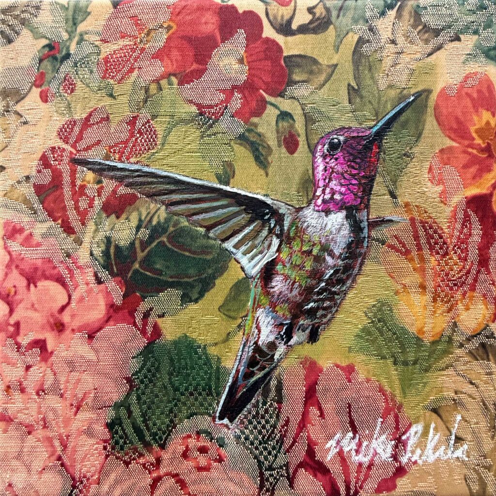 Humming in the Flowers hummingbird painting