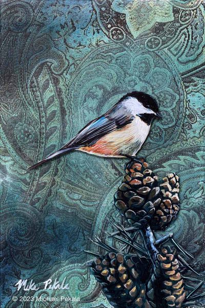 Chickadee and Pinecones