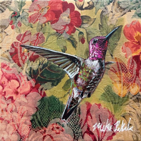 Humming in the Flowers hummingbird painting