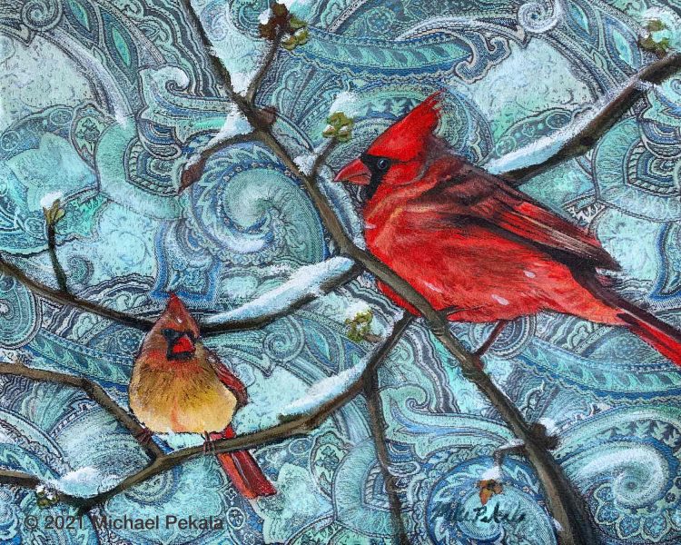Cardinals in Winter Wind
